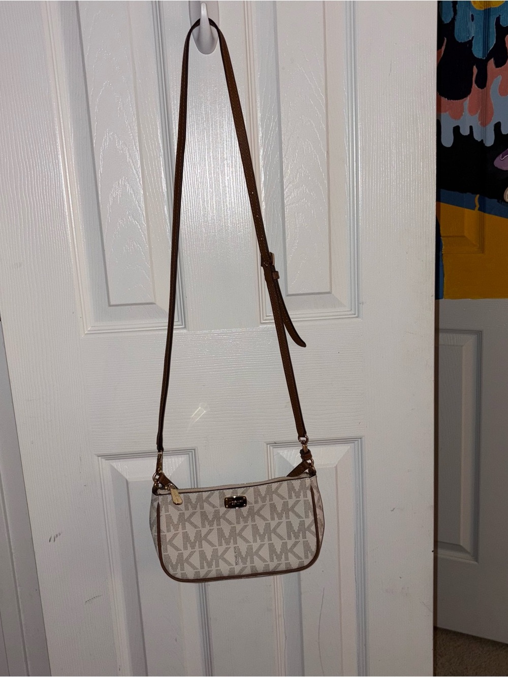 Michael Kors Cream/Tan MK Logo Crossbody Bag